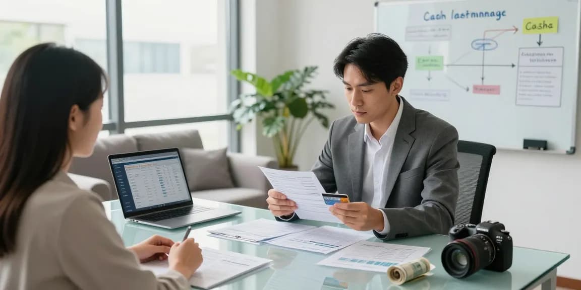 Credit card cash withdrawal strategies discussed in a modern consulting office.