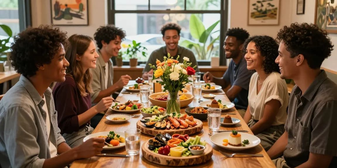 Friends savoring delicious ROKOK88 slot menu items in a cozy restaurant setting