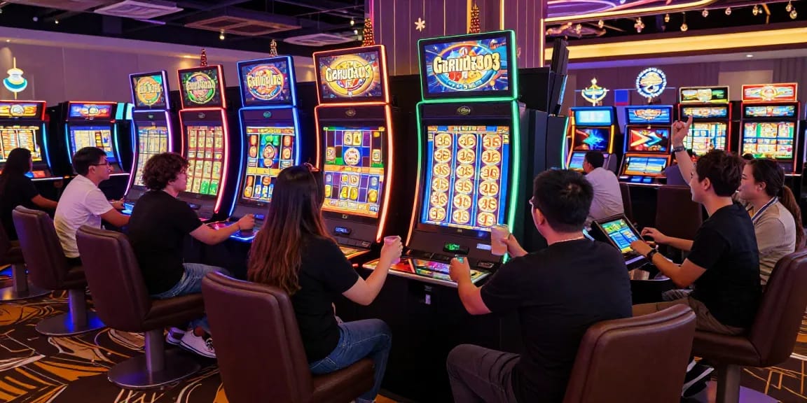 Experience the excitement of garuda303 slot with players enjoying vibrant casino atmosphere