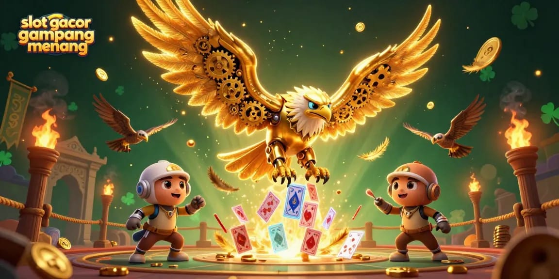 Memenangkan slot gacor gampang menang dengan simbol slot berkilau dan latar belakang yang dramatis.