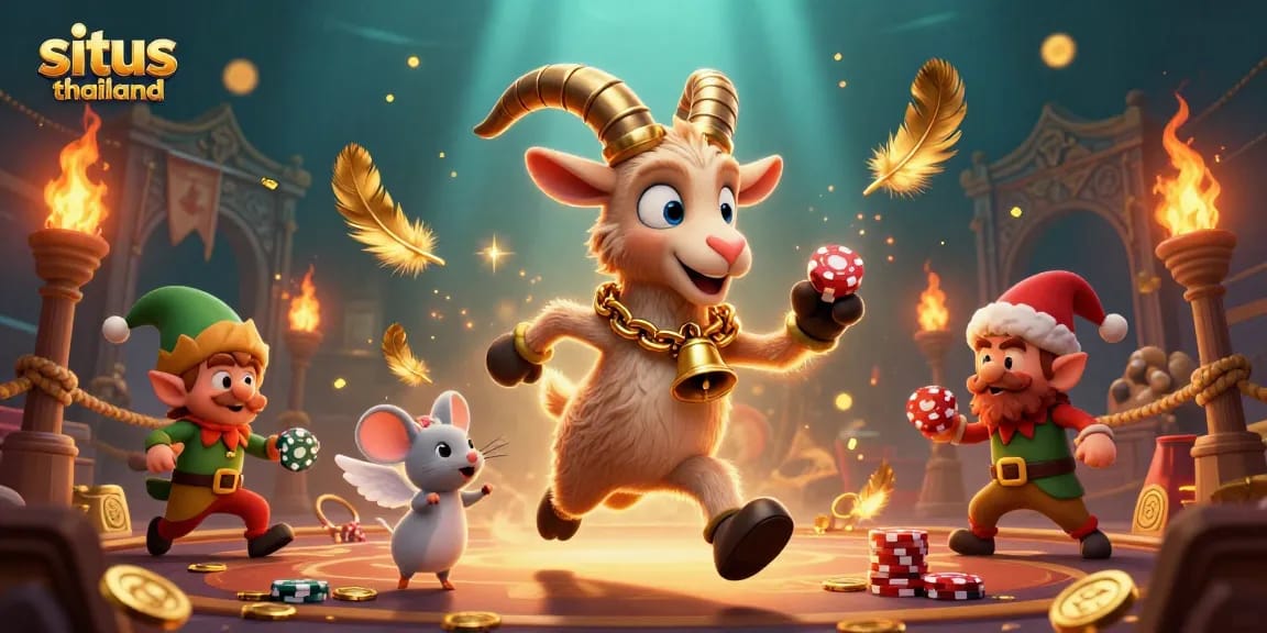 Situs Thailand presents a chaotic holiday-horror casino scene featuring the Krampus goat and playful theme.