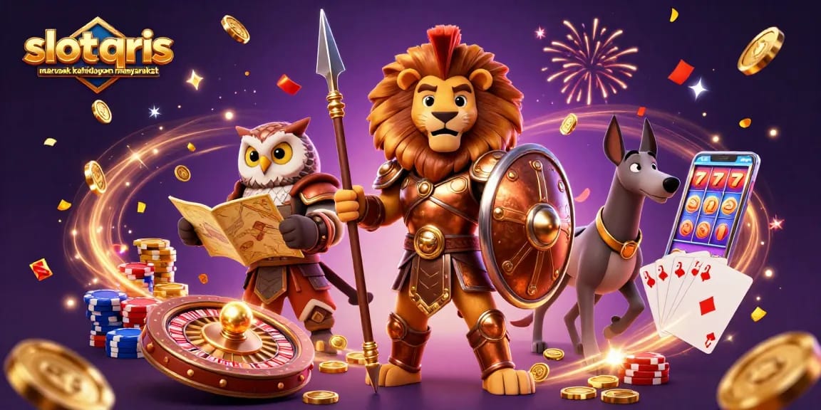 Engage with slot qris merusak kehidupan masyarakat in an action-packed 3D digital casino illustration showcasing vibrant casino elements.
