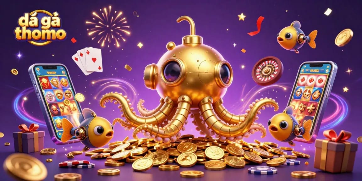 Watch đá gà thomo action unfold with vibrant casino elements in a captivating illustration.