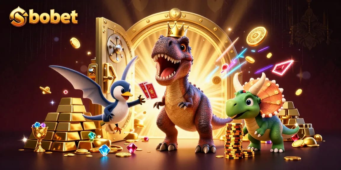 Engage in sbobet gaming with vibrant characters and dazzling casino elements in a rich 3D scene.