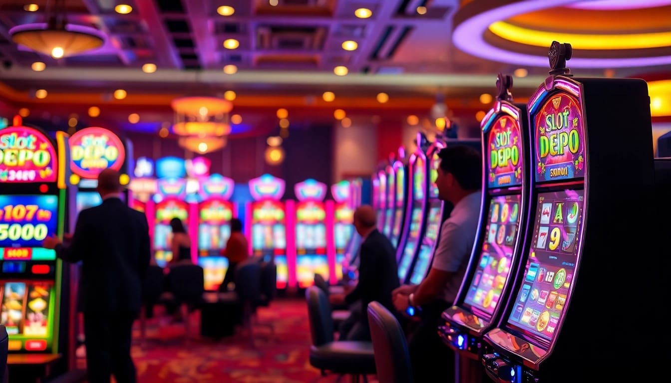 Menampilkan Slot Depo 5000 pada mesin judi slot yang berkilau di kasino.