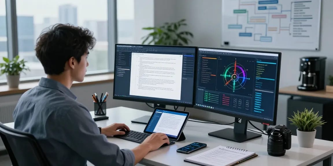 Analyze and detect fraud in PDF documents using advanced AI tools in a modern office.