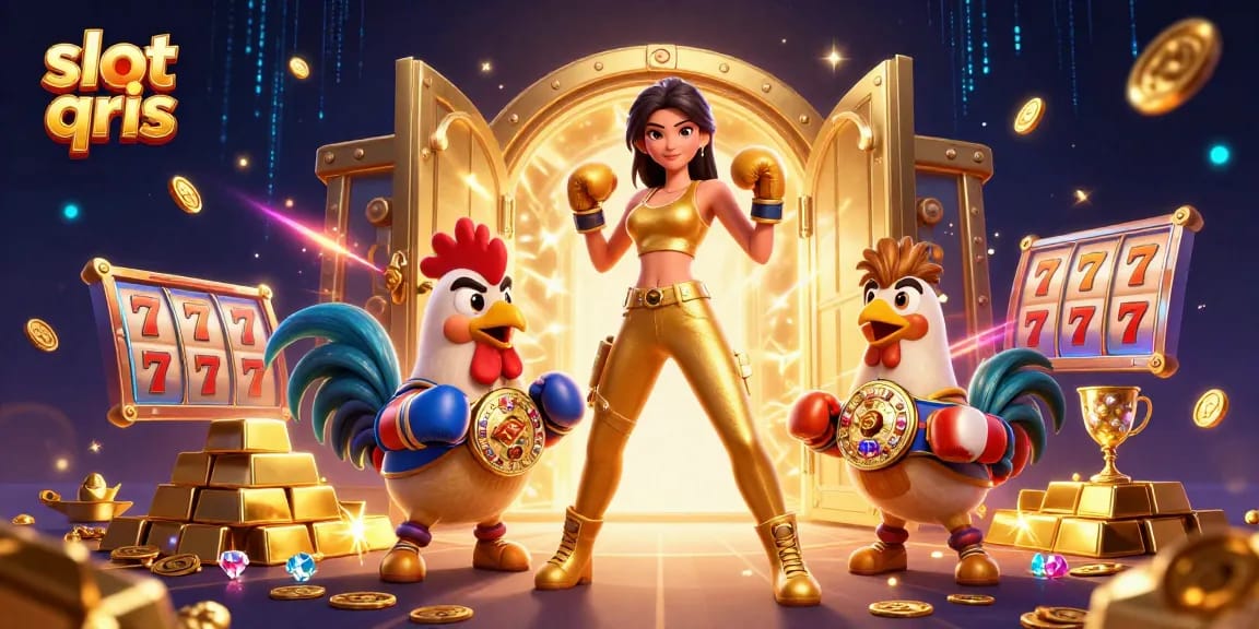 Play thrilling slot games with slot qris at online casinos, surrounded by shining treasures.