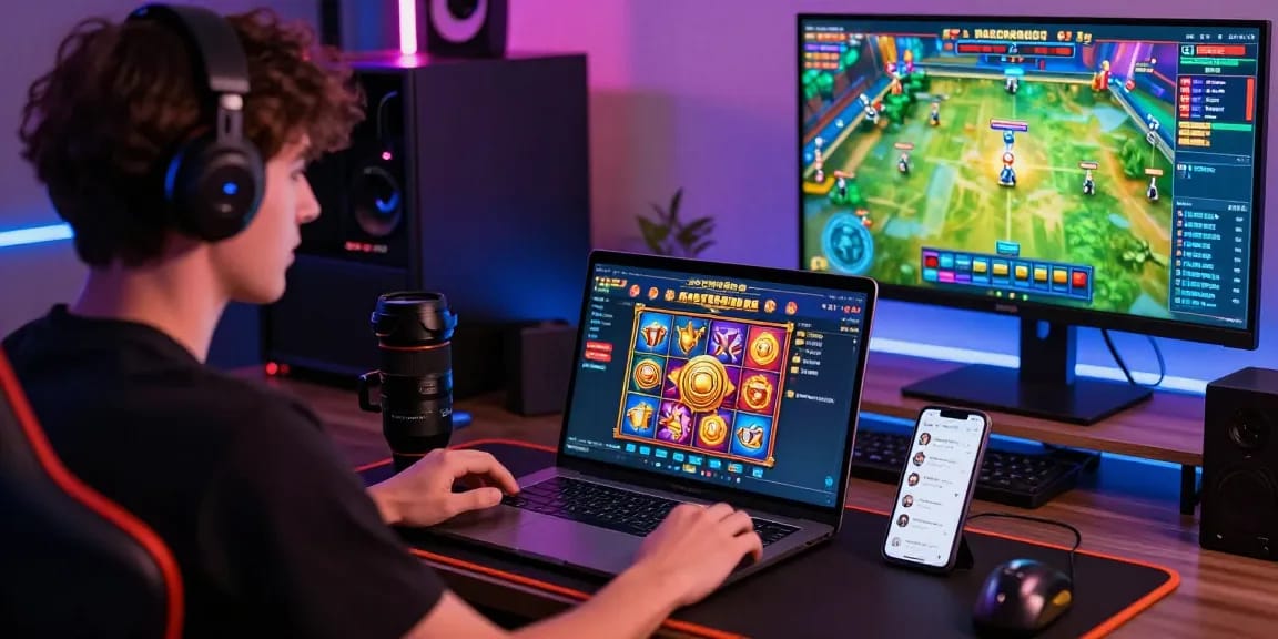 Engaged player enjoying garuda303 slot on modern gaming platform with vibrant graphics.