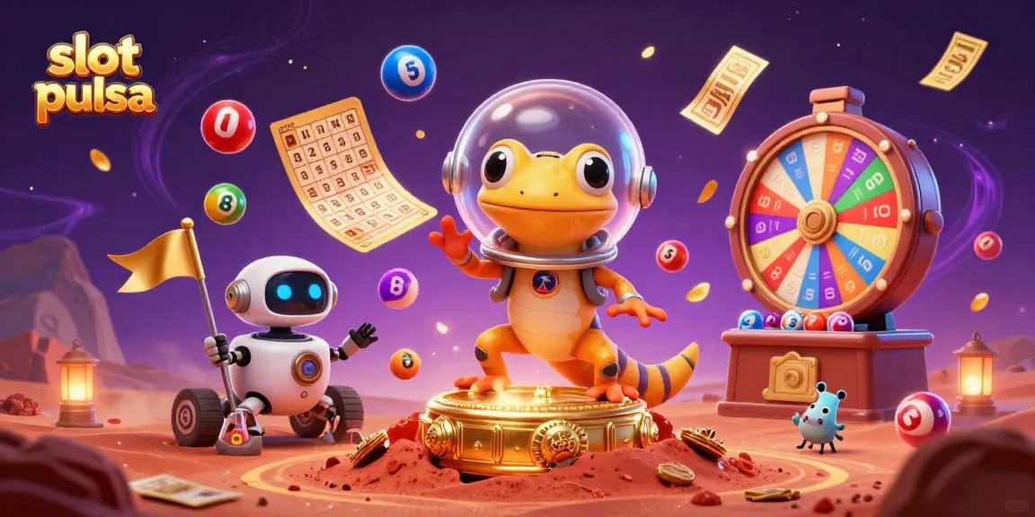 Slot pulsa: Menangkan jackpot dalam permainan kasino dengan karakter alien yang penuh warna.