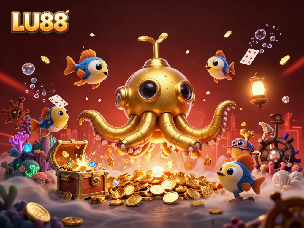 Experience thrilling wins with LU88 in a vibrant underwater treasure adventure filled with gold coins and games.