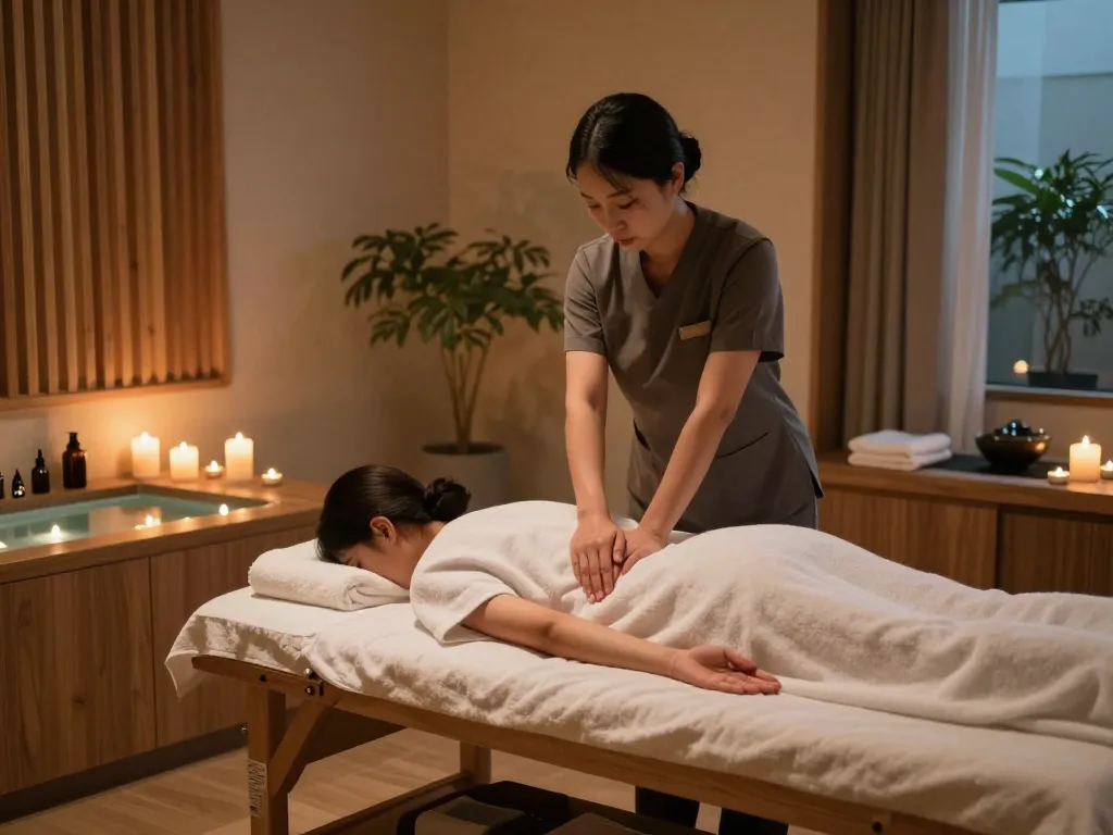 A tranquil spa scene showcasing a 대구스웨디시 massage therapy session with warm lighting and natural decor.