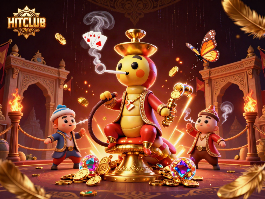 Experience the thrilling gaming world of HITCLUB with rich characters amidst vibrant casino elements.