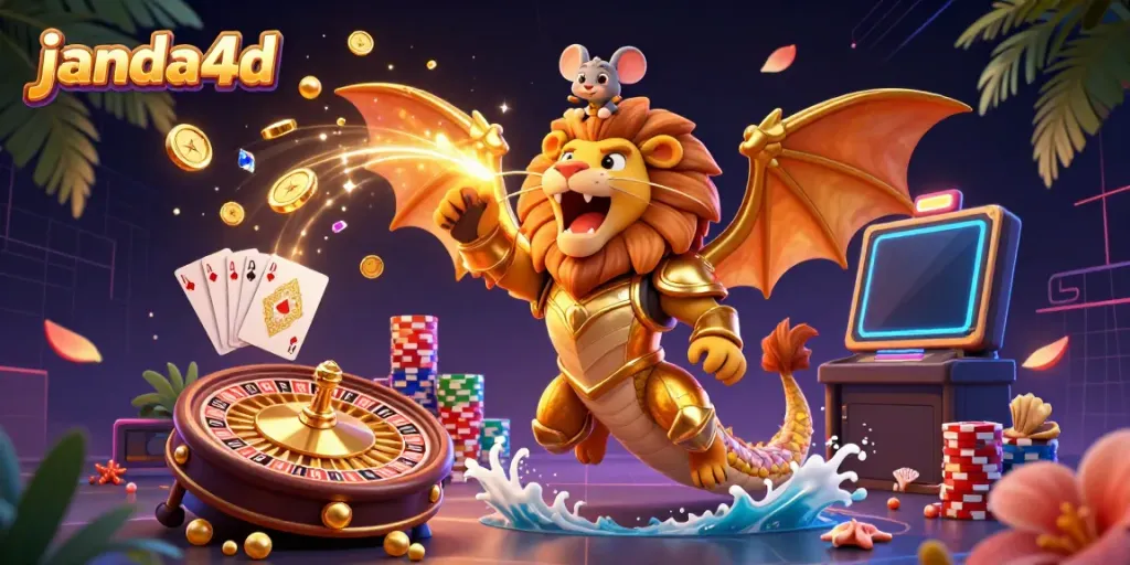 Permainan slot online di JANDA4D dengan simbol keberuntungan dan akses cepat.