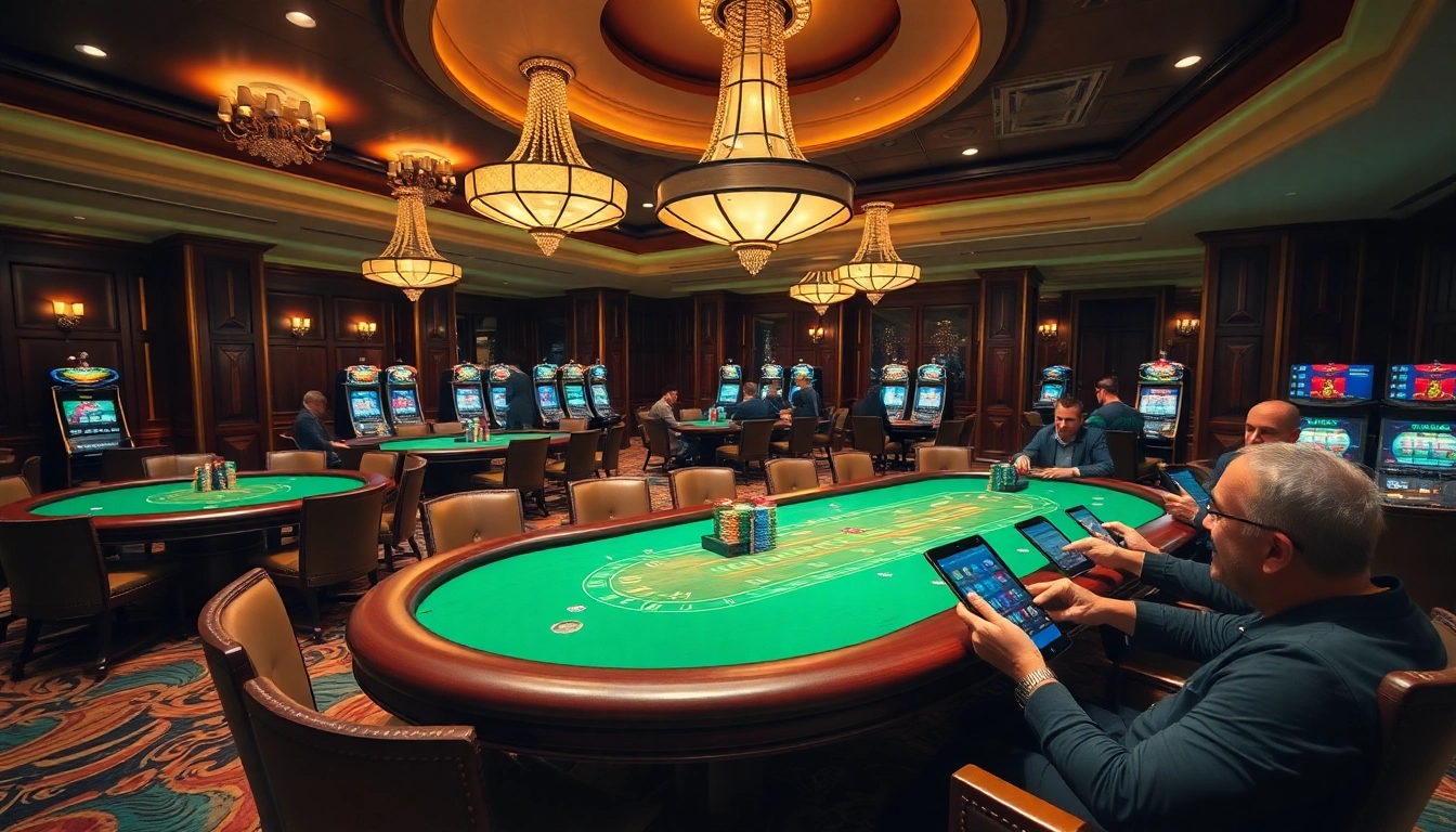 Experience the excitement of b52club gaming with vibrant tables and poker chips in a luxurious casino.