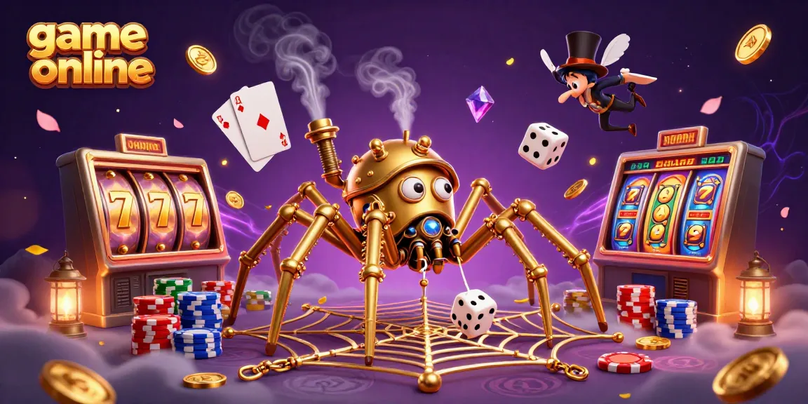 Engage with game online dynamics as a steampunk spider weaves fortune with golden elements.