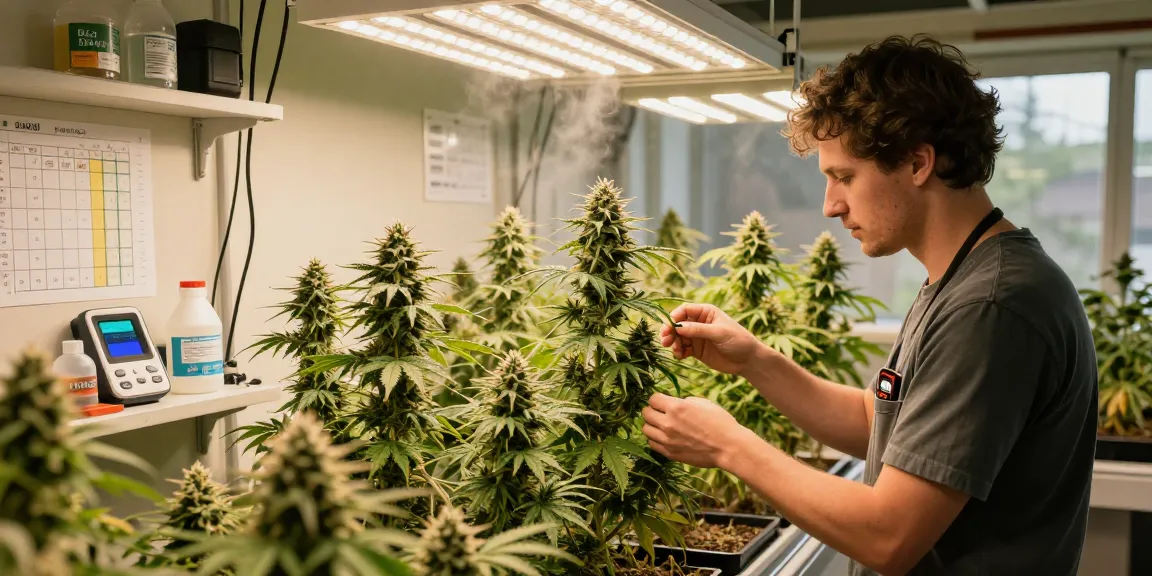 Expertly grown split cannabis plants thriving in a well-lit indoor garden