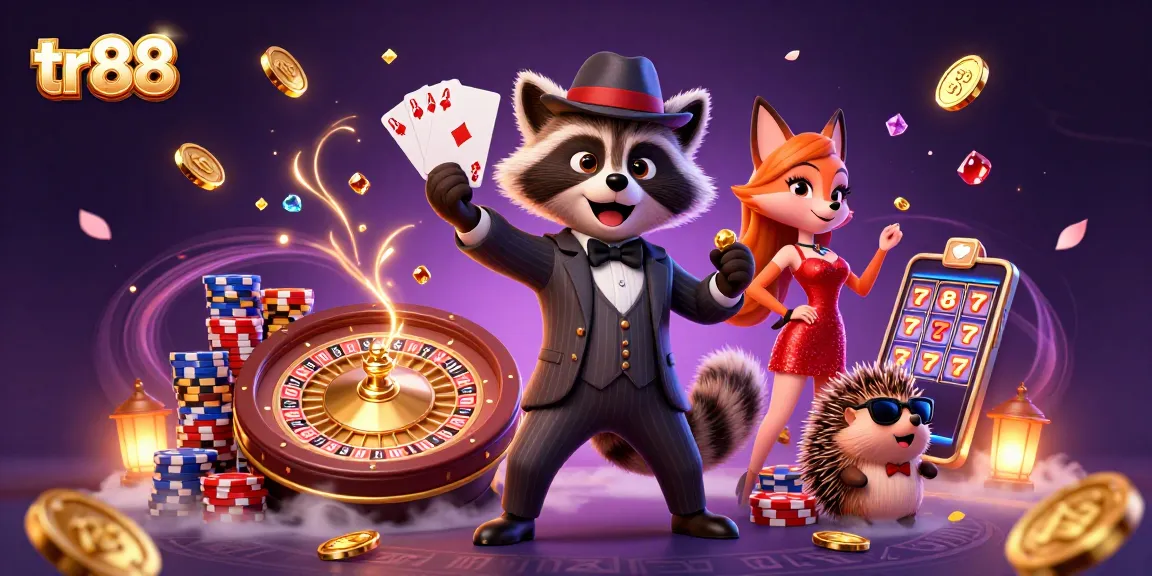 Experience tr88 gaming excitement with suave characters, vibrant casino elements, and stunning visuals.
