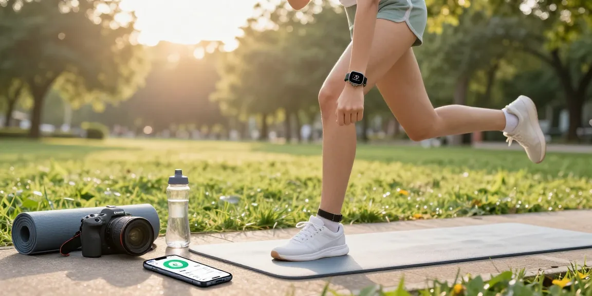 Peragakan smartwatch Fitbit Luxe dari https://www.polarfitbitshop.com/fitbit-luxe/ saat wanita berolahraga di taman yang cerah.