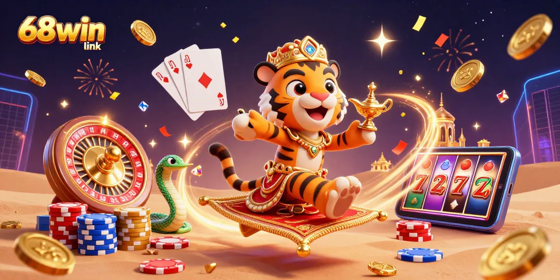 Experience thrilling gambling with the vibrant 68win link in a dazzling casino-themed illustration.