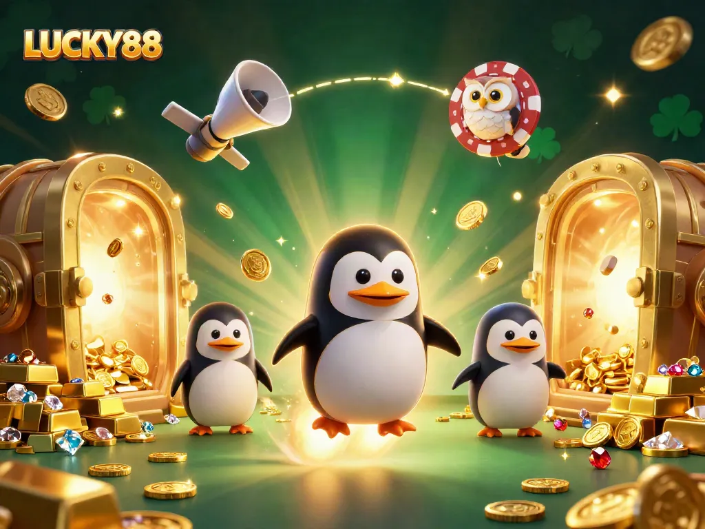 Win big with LUCKY88 while exploring vibrant casino treasures in this dynamic illustration.