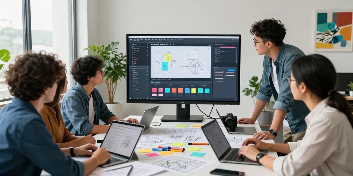 Team collaborating on a mixboard ai project in a modern workspace