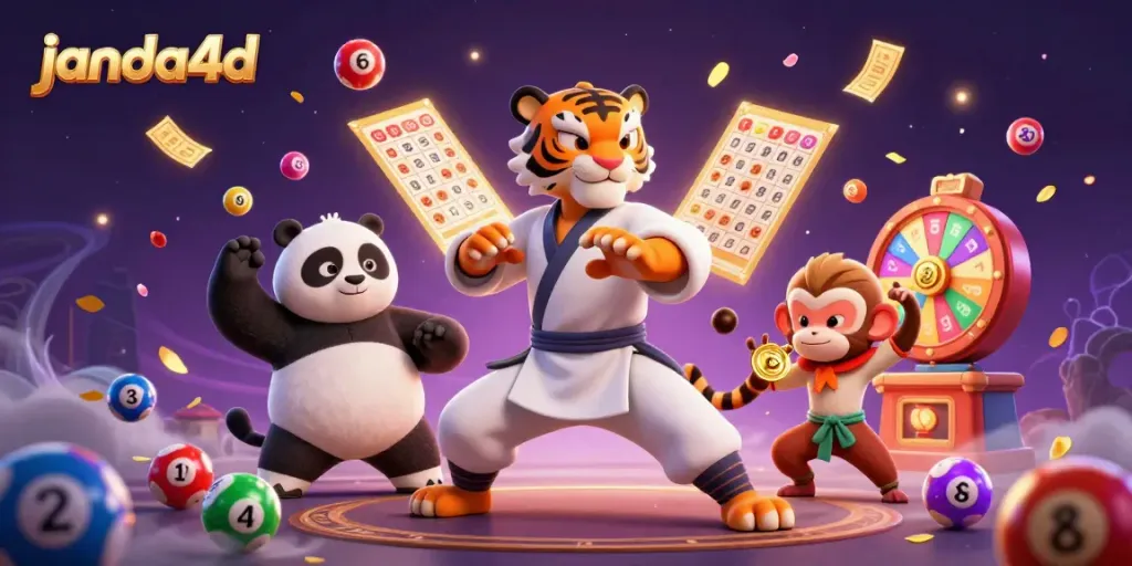 Janda4D menghadirkan tiger kung fu 3D dan teman-teman di tengah keceriaan permainan kasino.