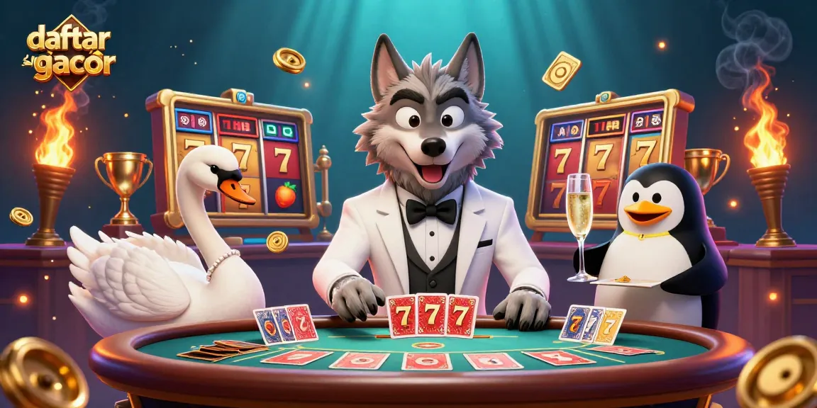 Experience daftar slot gacor through an energetic 3D casino scene with engaging characters and slot reels.