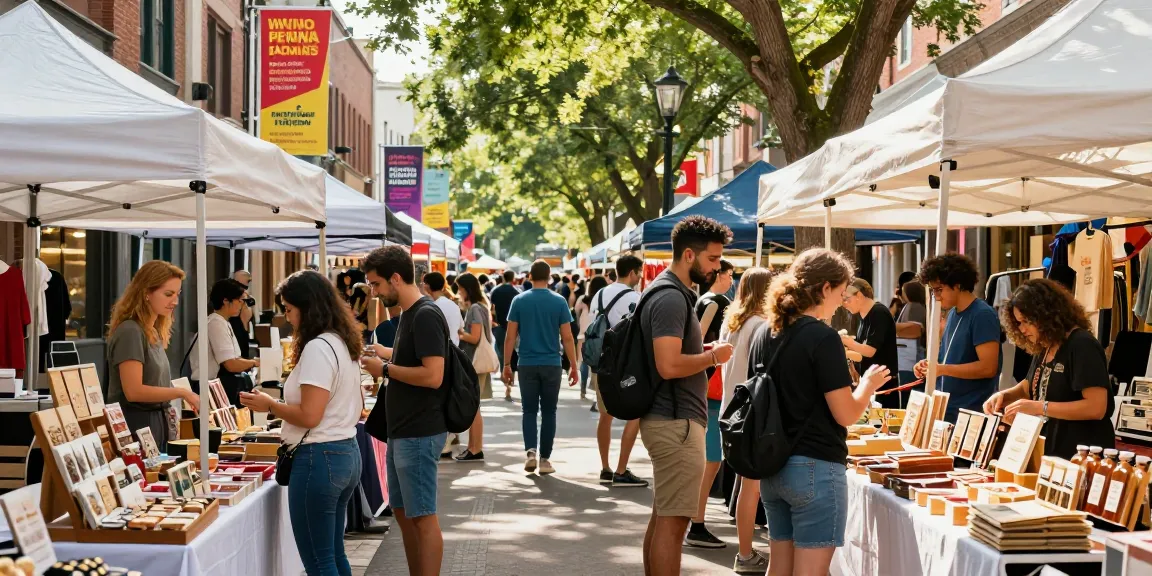 Vibrant local shopping scene showcasing people enjoying shopping at https://forumup.org/shop/search.php?ca_id=&addr1=&addr2=&addr3=&schKeyword= with artisanal goods and personal interactions.