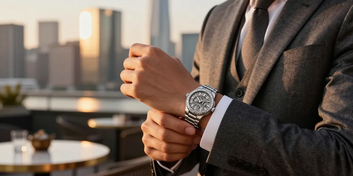 Stunning super clone watches showcased in an elegant urban setting with tailored fashion.