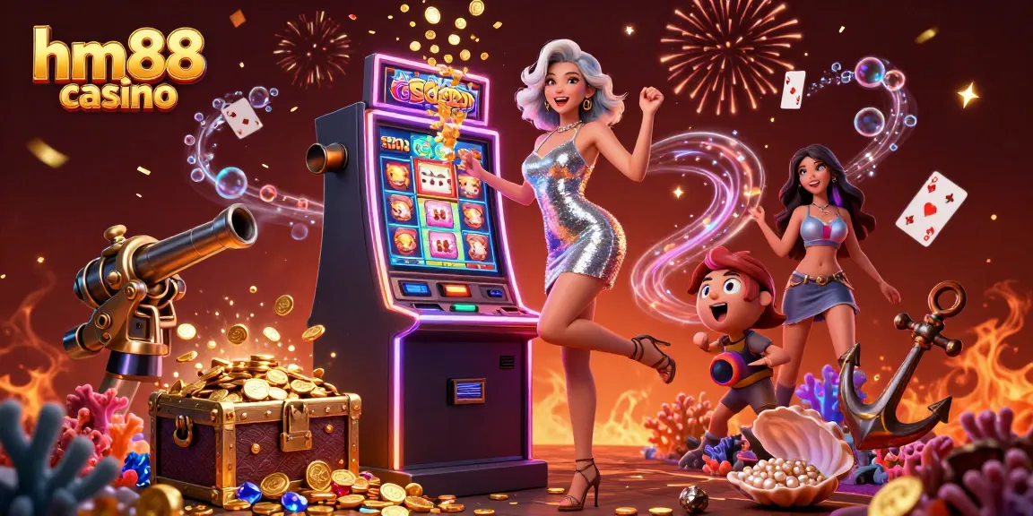 Play and win big at hm88 casino with a celebratory scene of excitement and gold.