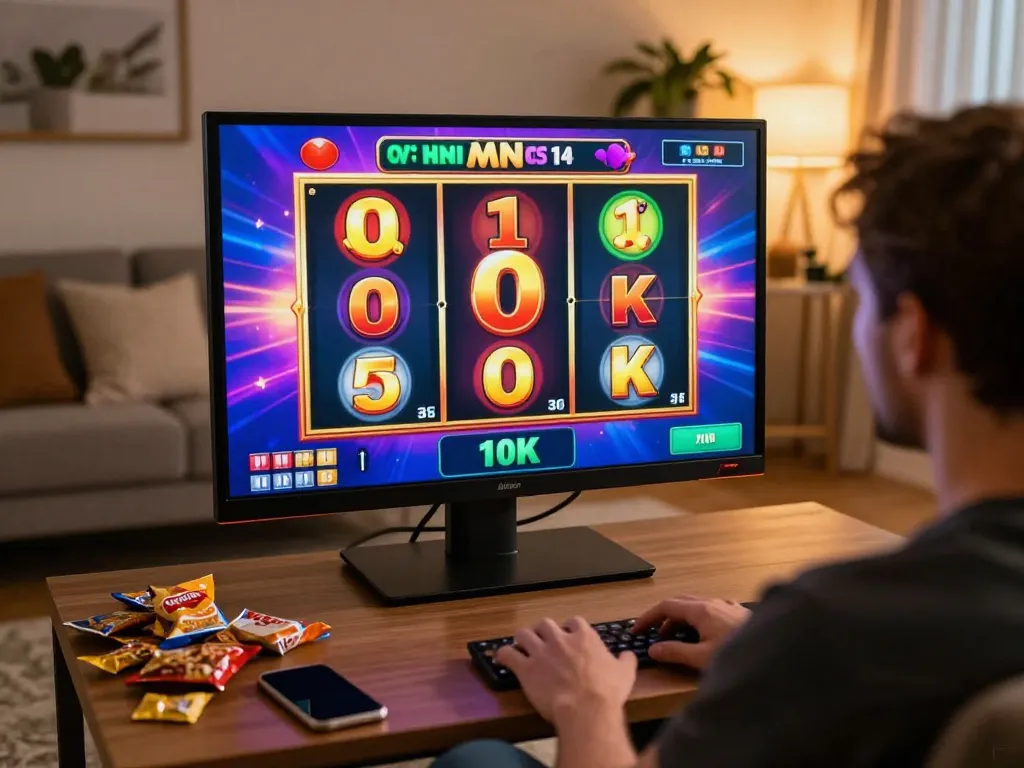 Engaging gameplay on slot 10k online, showcasing player excitement and strategic choices in a cozy environment