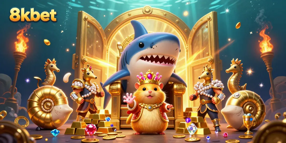 Engage in exciting betting at 8kbet with treasures of gold and gems in this lively casino scene.