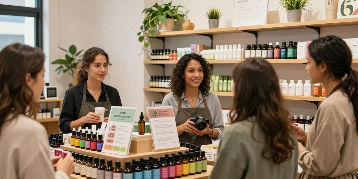 www.cbdnorth.co showcasing a vibrant wellness shop with diverse customers exploring organic CBD products.