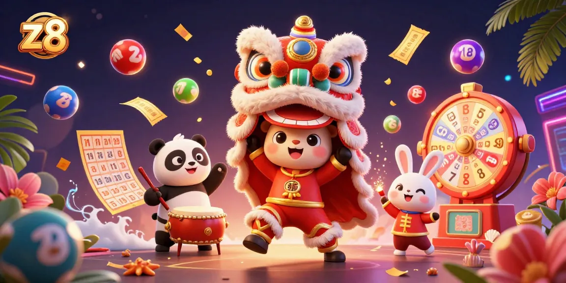 Engage in thrilling gaming at z8 with vibrant lottery elements and festive characters.