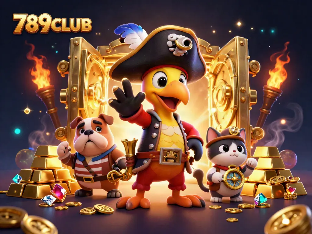 Engage with thrilling 789CLUB gaming action featuring 3D pirate characters and golden treasures.