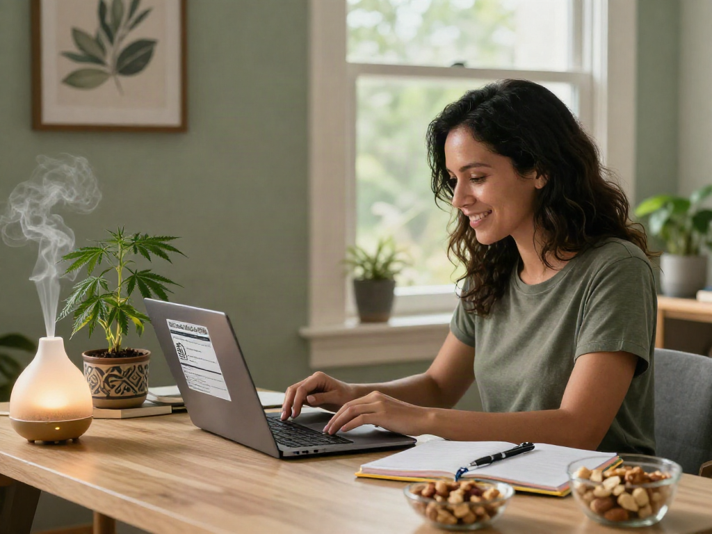 Obtaining a Medical Marijuana Card Online in a peaceful home office.