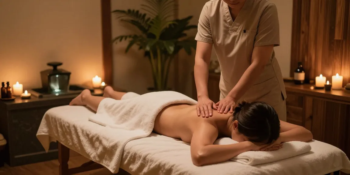 Massage therapy session in a calming environment with soothing ambiance.