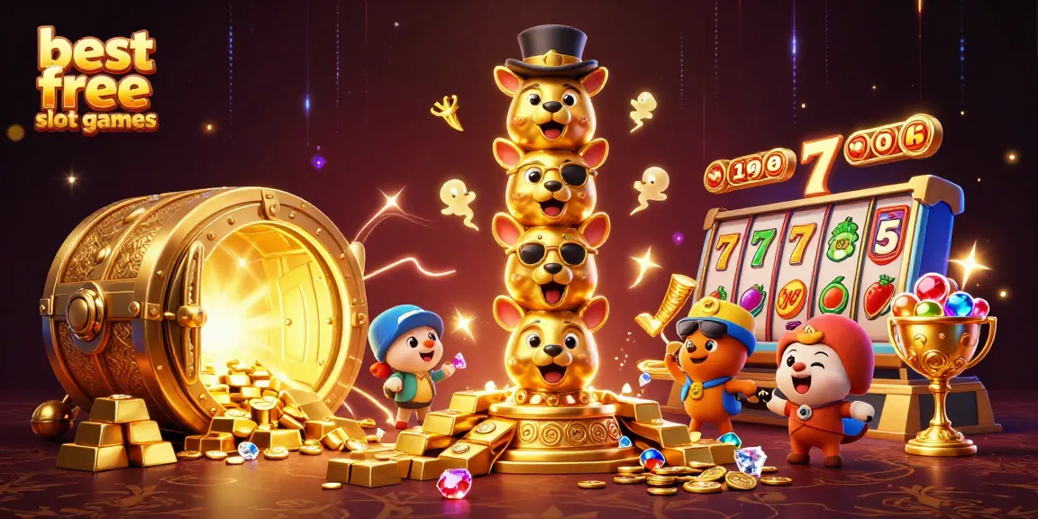Play the best free slot games with an engaging 3D illustration featuring exciting casino elements.