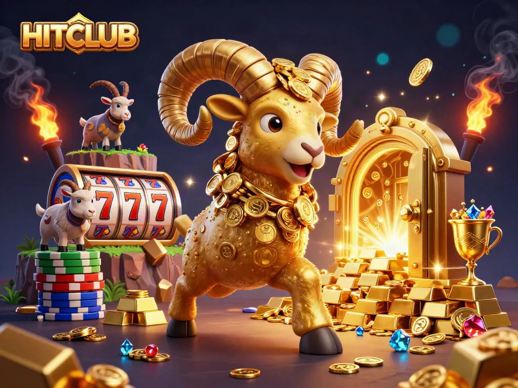 Engage the thrill at HITCLUB with vibrant casino elements and dynamic golden symbols.