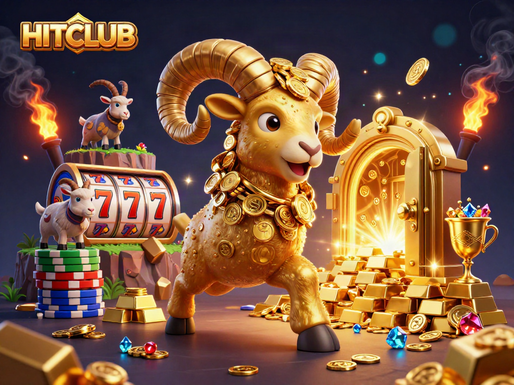 Engage the thrill at HITCLUB with vibrant casino elements and dynamic golden symbols.