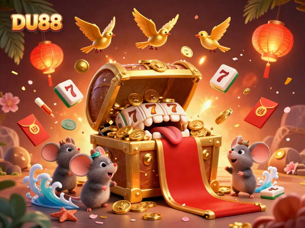 Engage in winning excitement at DU88 with vibrant gaming elements and treasure-themed characters.