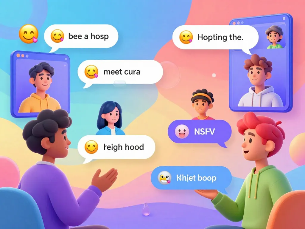 NSFW character avatars engaging in vibrant virtual chat, showcasing playful digital interaction.