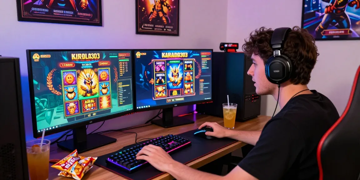 Exciting gaming moment with garuda303 slot games on dual screens.