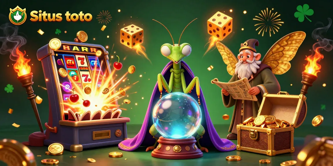 Experience exciting gameplay at Situs toto with colorful slot machine symbols and mystical characters.