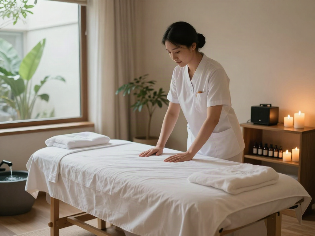 Experience the serene environment of 성동구출장마사지 with soothing candles, essential oils, and calming atmosphere.
