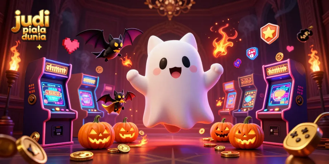 Engage in judi piala dunia with vibrant ghost characters in a haunted casino, revealing fun gambling elements.