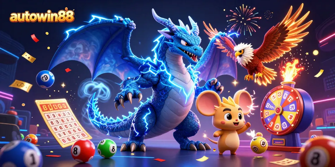 Experience winning thrills with autowin88 in this vibrant 3D casino illustration.