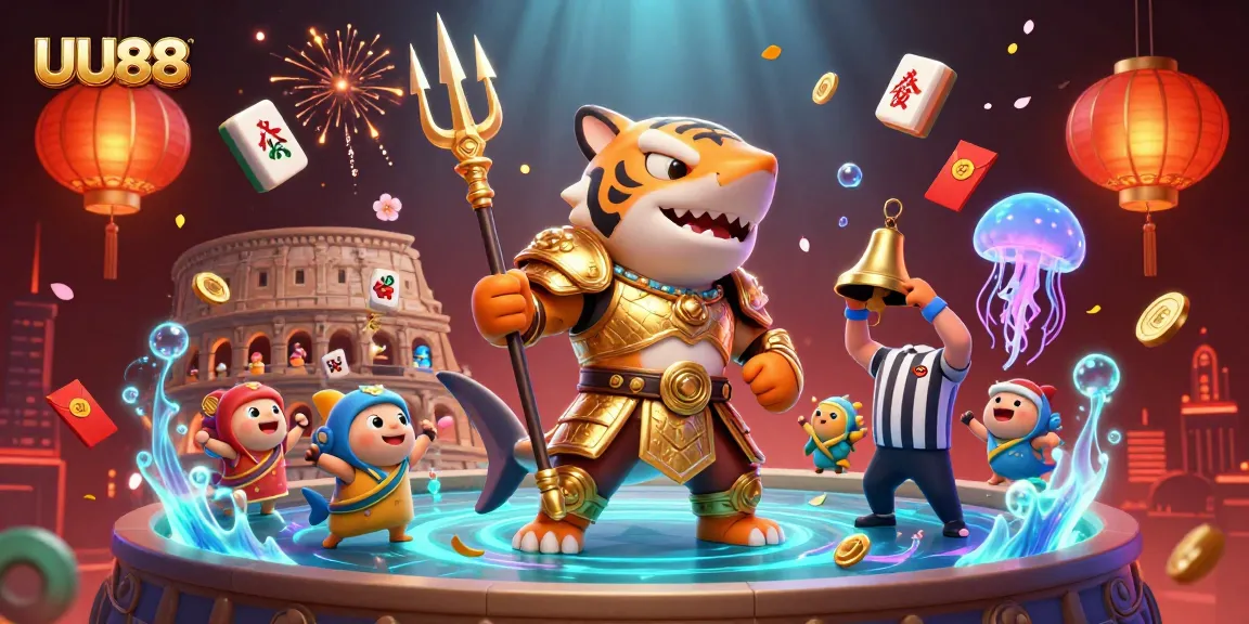 Experience thrilling bets with UU88 in this vibrant 3D casino scene depicting underwater gaming excitement.