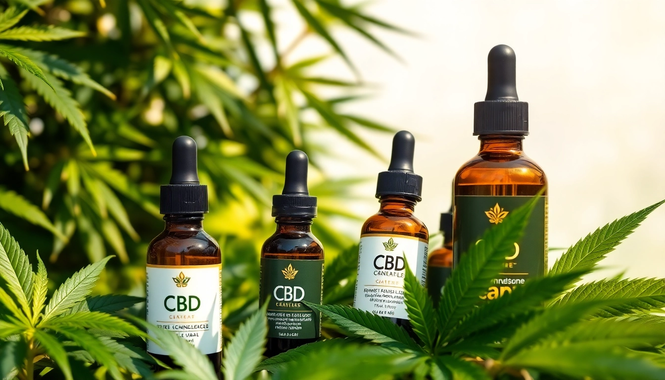 Showcase CBD oils beautifully arranged amidst lush greenery for a serene atmosphere.