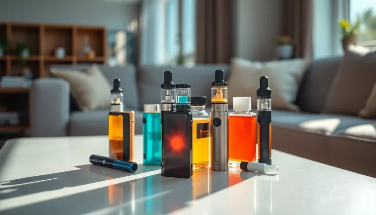 Showcase of Vape & E-Liquids in a stylish modern living room with vibrant colors.
